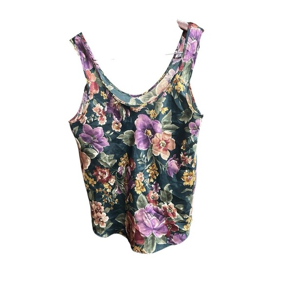Vintage Signature Expressions Tank Top Sleeveles FLoral Green Size Small 90s Y2K - Picture 4 of 7